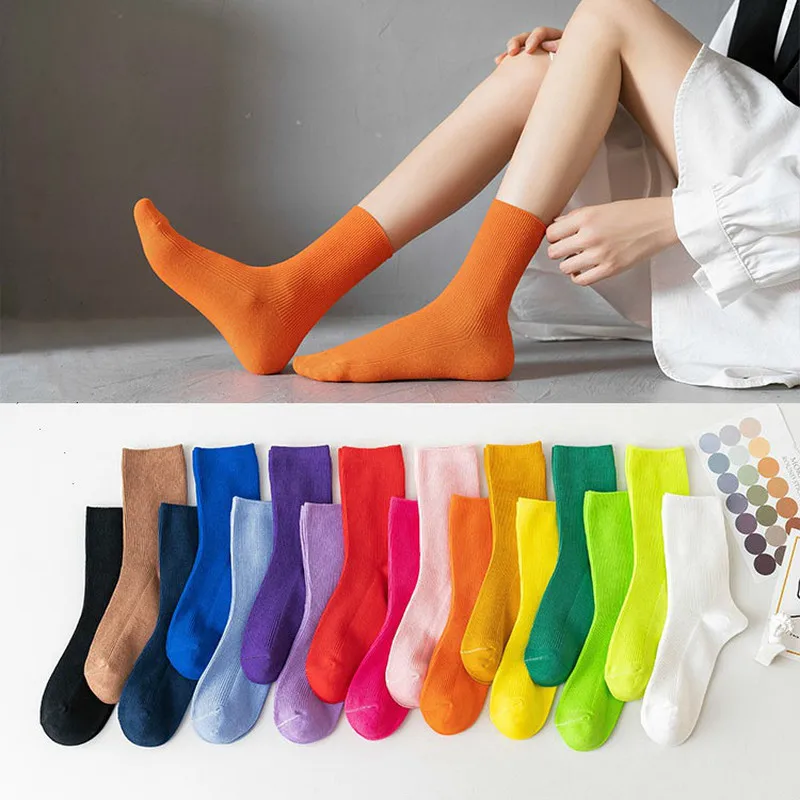 Japanese Solid Color Kawaii Pink Socks Women Korean Candy Color Woman Socks Cotton for Spring Autumn 011402