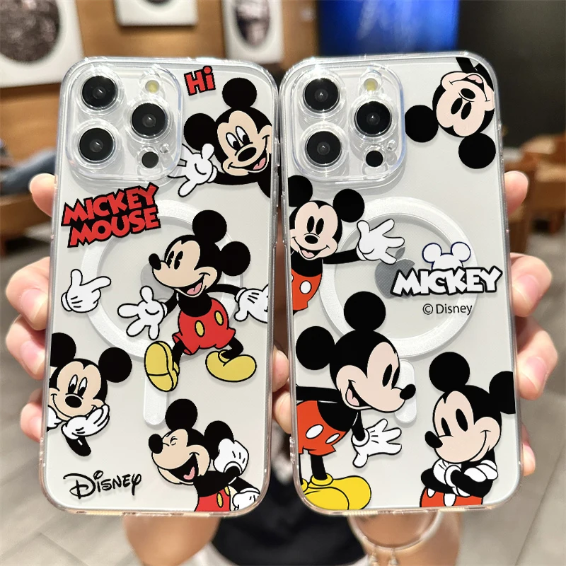 Hot Disneies Mickey Minnie Line Magsafe Magnetic Phone Case for Samsung Galaxy S24 S23 S22 S21 S20 FE Plus Ultra 5G Clear Cover