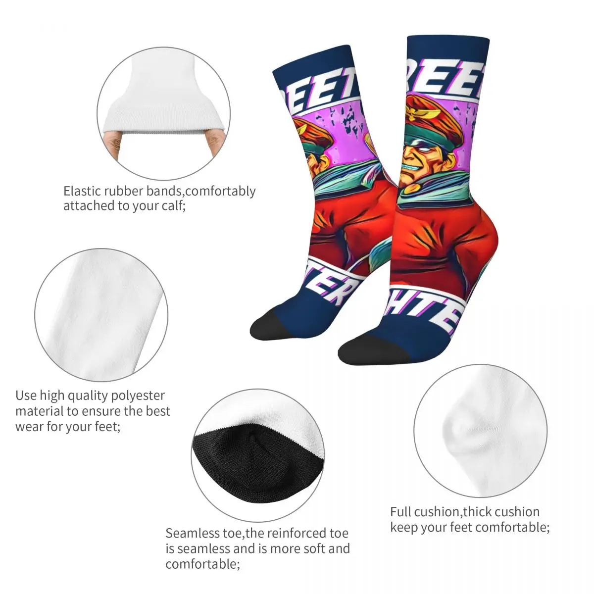 Funny Street Fighters M Bison Basketball Socks Polyester Middle Tube Socks for Women Men Non-slip