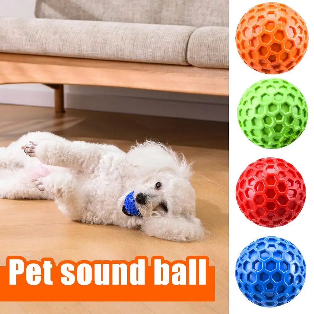 1Pc Dog Toys Bite Resistant Interactive Throwing Sound Teething Pet Clean Balls Products Teeth Natural Rubber Honeycomb Toy R9J9