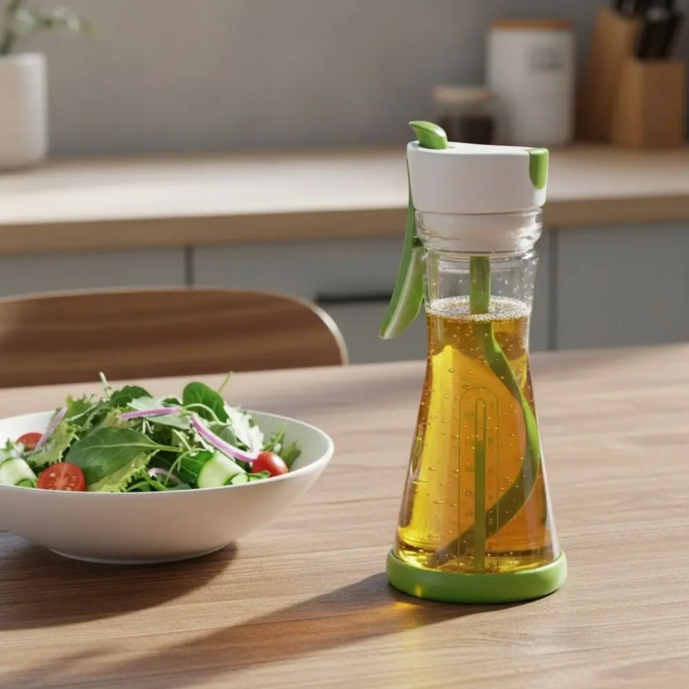 Botella de plástico creativa a prueba de fugas para aderezos de ensalada con escala, mezclador de salsas, contenedor transparente para vinagreta, para exteriores