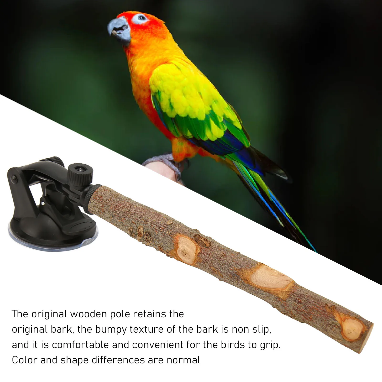 Wood Parrot Perch Prevent Slip Interactive Bird Window Perch Stand With Suction Cups For Small Medium Bird