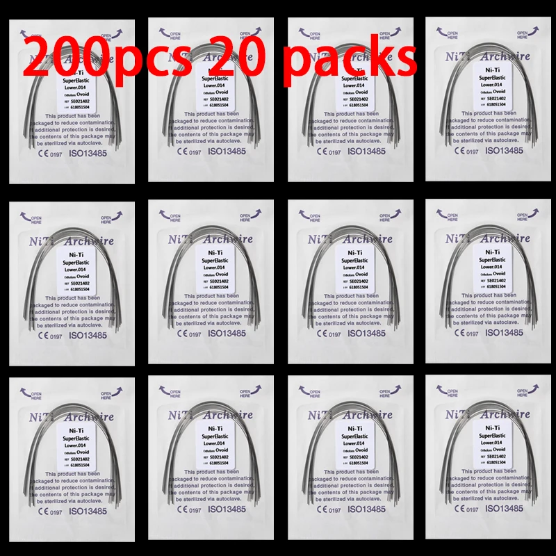 200Pcs Dental Niti Arch Wires Orthodontic Super Elastic Wire for Braces 20Pack Dentist Material Ortho Tools