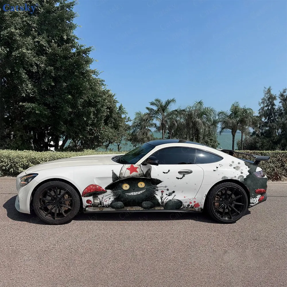 

2pcs Dark Witch Cat Spirit Realm, Durable, Fade-resistant, Enhance Vehicle Aesthetics With Bold Artistic Design Car Vinyl Wraps