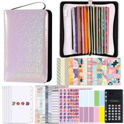 PU Leather Orçamento Binder Planejador com bolsos Zipper, Envelopes de dinheiro, calculadora, Bill Money Organizer, salvando a carteira do sistema, A6