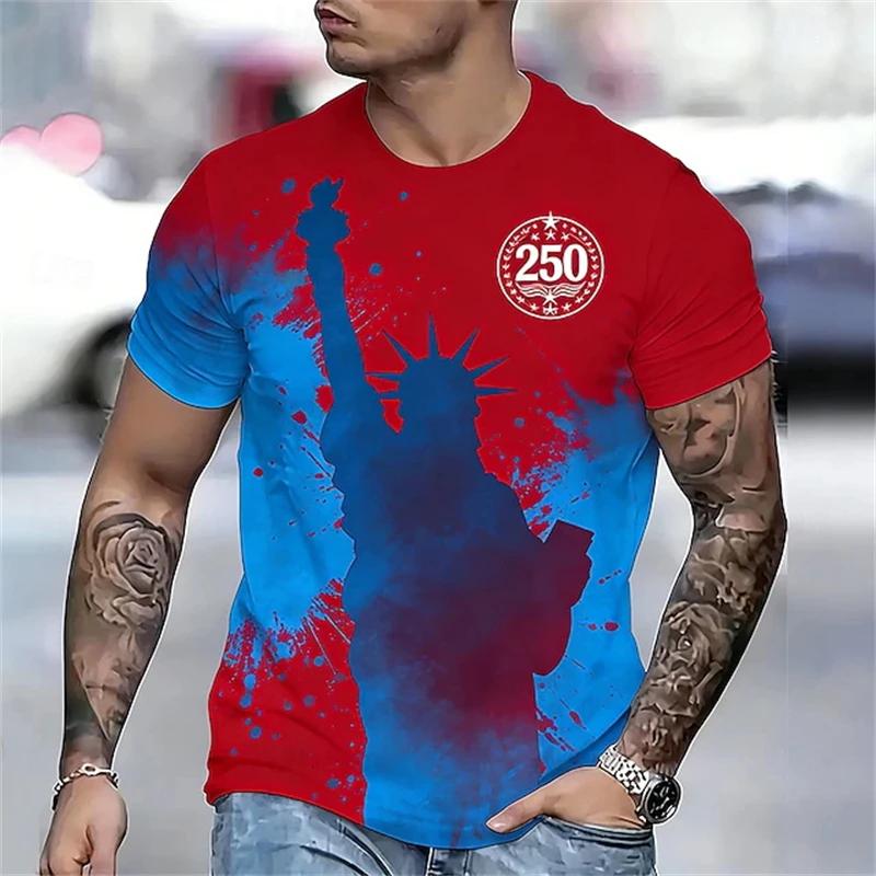 Summer New Men's T-Shirt USA 250th Anniversary Eagle 3D Print Short Sleeve Top Quick Dry Vintage T-Shirt Men's O-Neck Unisex Top