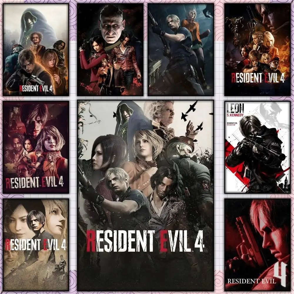RE-R Game R-Resident Evil 4 Remake  Poster Self-adhesive Art Waterproof Paper Sticker Coffee House Bar Room Wall Decor