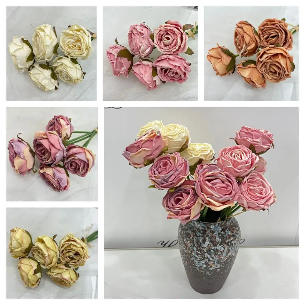 Sekelompok Bunga Mawar Buatan Multiwarna Baru DIY Kelopak Sutra Bunga Palsu Ornamen Desktop Alat Peraga Foto Hadiah Rangkaian Bunga