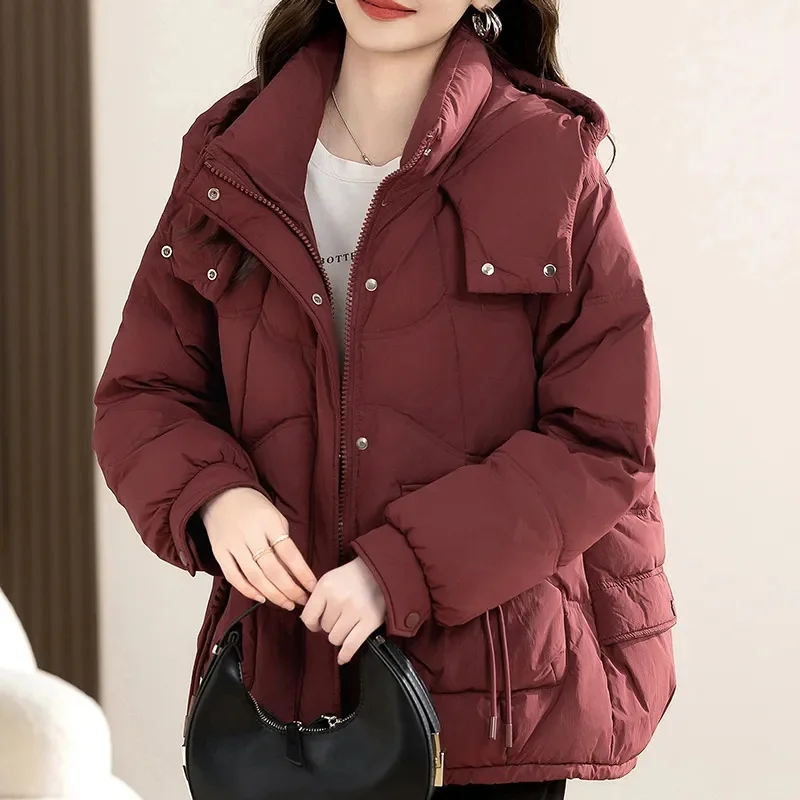 

2025 Women Fashion Cotton Padded Jacket Korean Ladies Long Sleeves Parkas Outwear Autumn Winter Female Hooded Down Cotton Coat