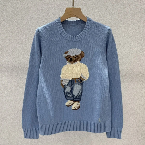 

Pure Cotton Long Sve Knitted Sweater Cartoon Embroidery Loose Fit round Ne Autumn Winter Faion Ladies Top