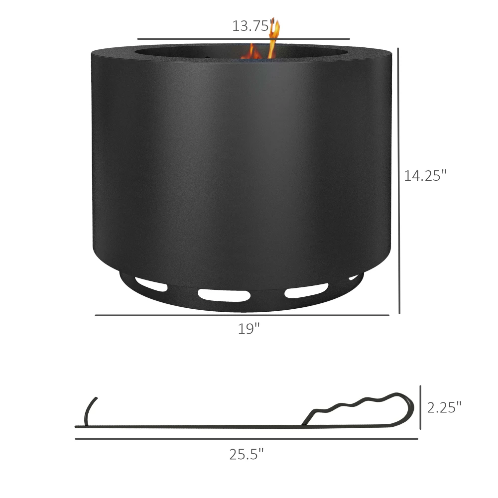 حفرة نار Outsunny بدون دخاني مقاس 19 بوصة، حفرة نار محمولة لحرق الخشب، موقد منخفض الدخان للفناء الخلفي، نزهة من الفولاذ المقاوم للصدأ باللون الأسود