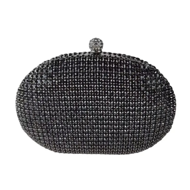 

2025 Trendy Oval Rhinestone Clutch - Metal Diamond Evening Bag for Banquet Dresses Eco-Friendly Canvas Tote with Beaded Accents