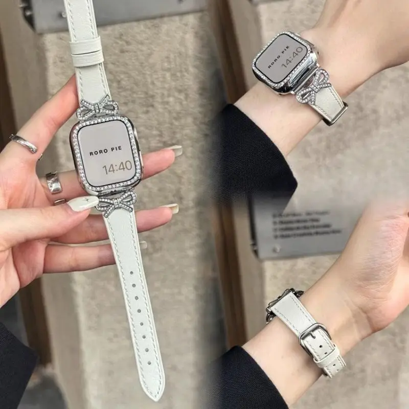 

Бант с бриллиантами и узором из кожи в стиле пэчворк, подходит для ремешка Xiaomi Band 9pro, ремешка Redmi Watch 5.