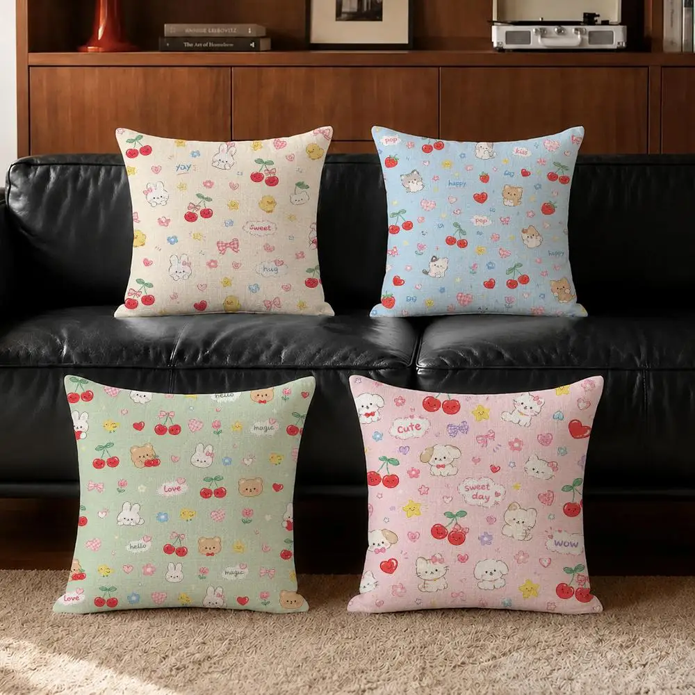 Pattern Cute Japanese Doodle Cushion Cover Cushion Covers Natural Linen Breathable Sofa Bedroom Decor Pillowcase