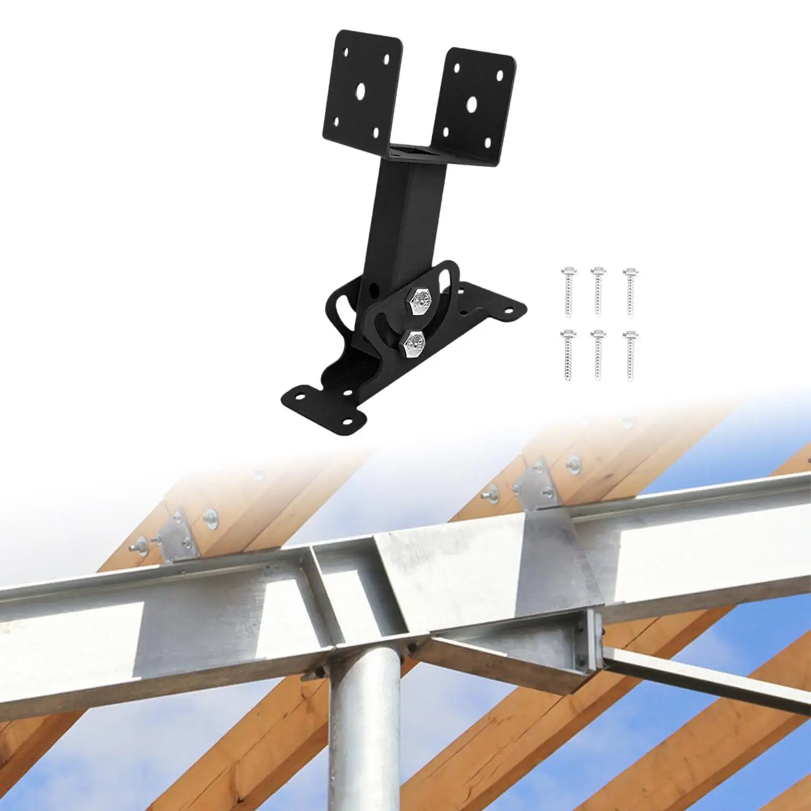 Black Roof Riser Bracket Rustproof Adjustable Angle Pergola Support Hardware