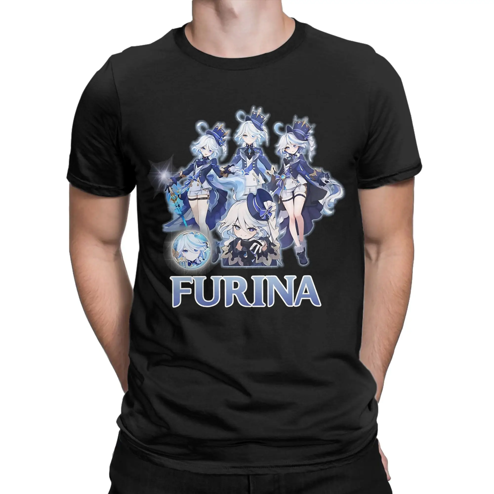 Men Women's Furina T Shirts Genshin Impact Game 100% Cotton Clothes Fashion Short Sleeve Crewneck Tees Graphic T-Shirt