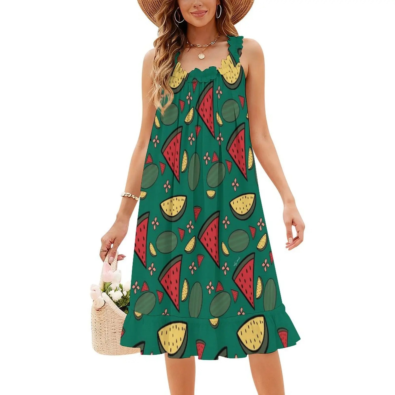 

Dese Melons! Мини-платье в консервативном стиле для женщин, свободное платье трапециевидной формы, повседневное дневное платье, летнее женское платье с фруктами и фруктовой близостью