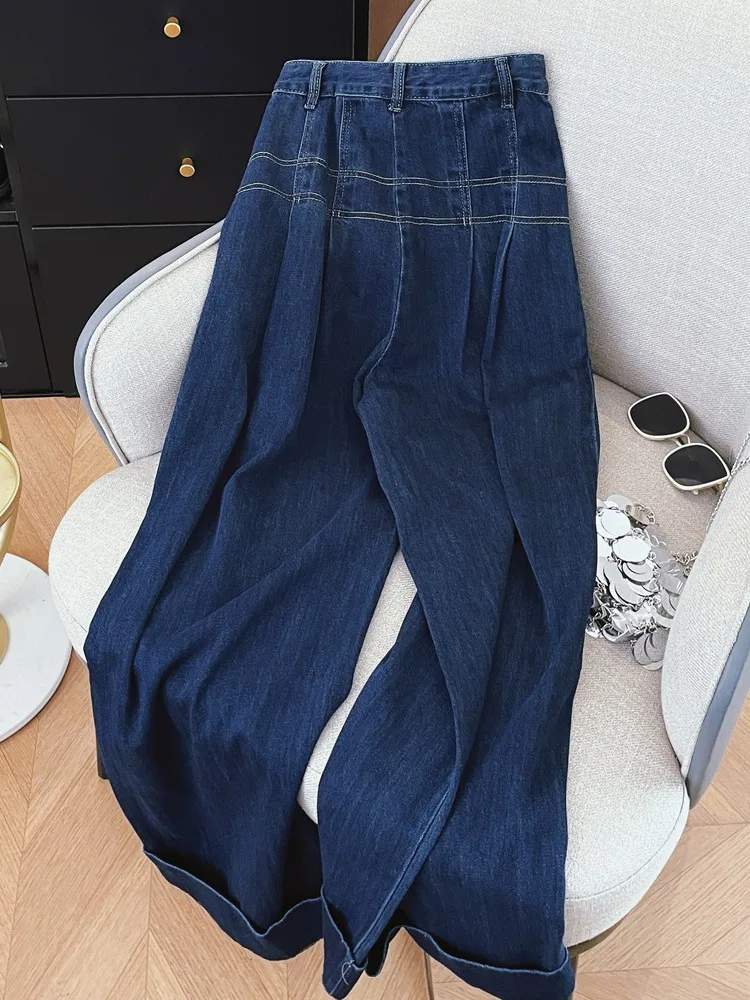 Pantalon en Denim taille haute pour femmes, jambes larges, classique, décontracté, Slim, élégant, pour les déplacements, jambes droites