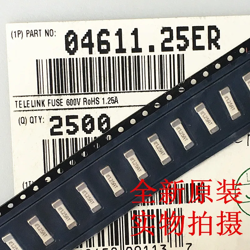 10 pces 04611.25er 04611.25er 600v 1.25a smd fusível de sopro novo original