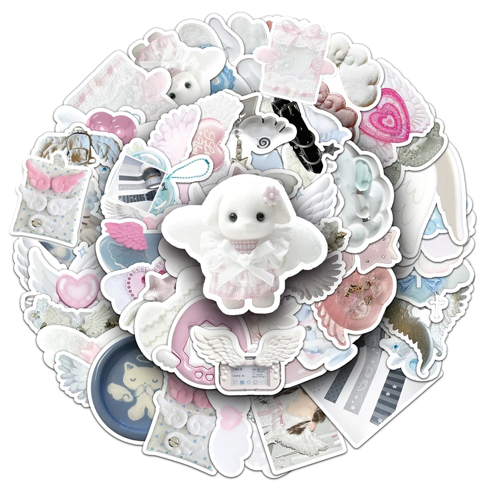

10/30/50pcs White Angel Wings Cartoon Stickers Ins Style Aesthetic Graffiti Decals Luggage Scrapbooking Phone Girl Sticker Gift