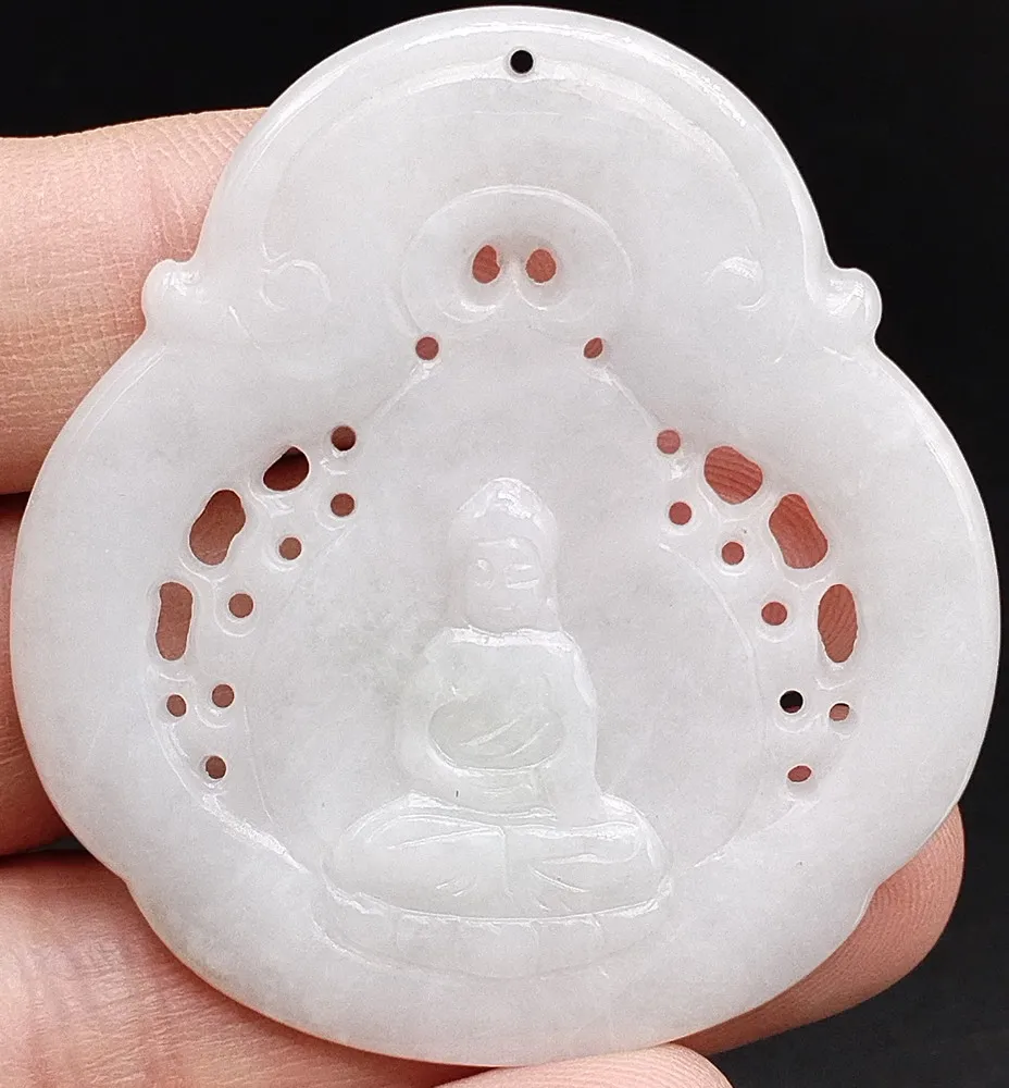 Certified Lavender Burma Natural Type A Jade Jadeite Carved Sakyamuni Pendant