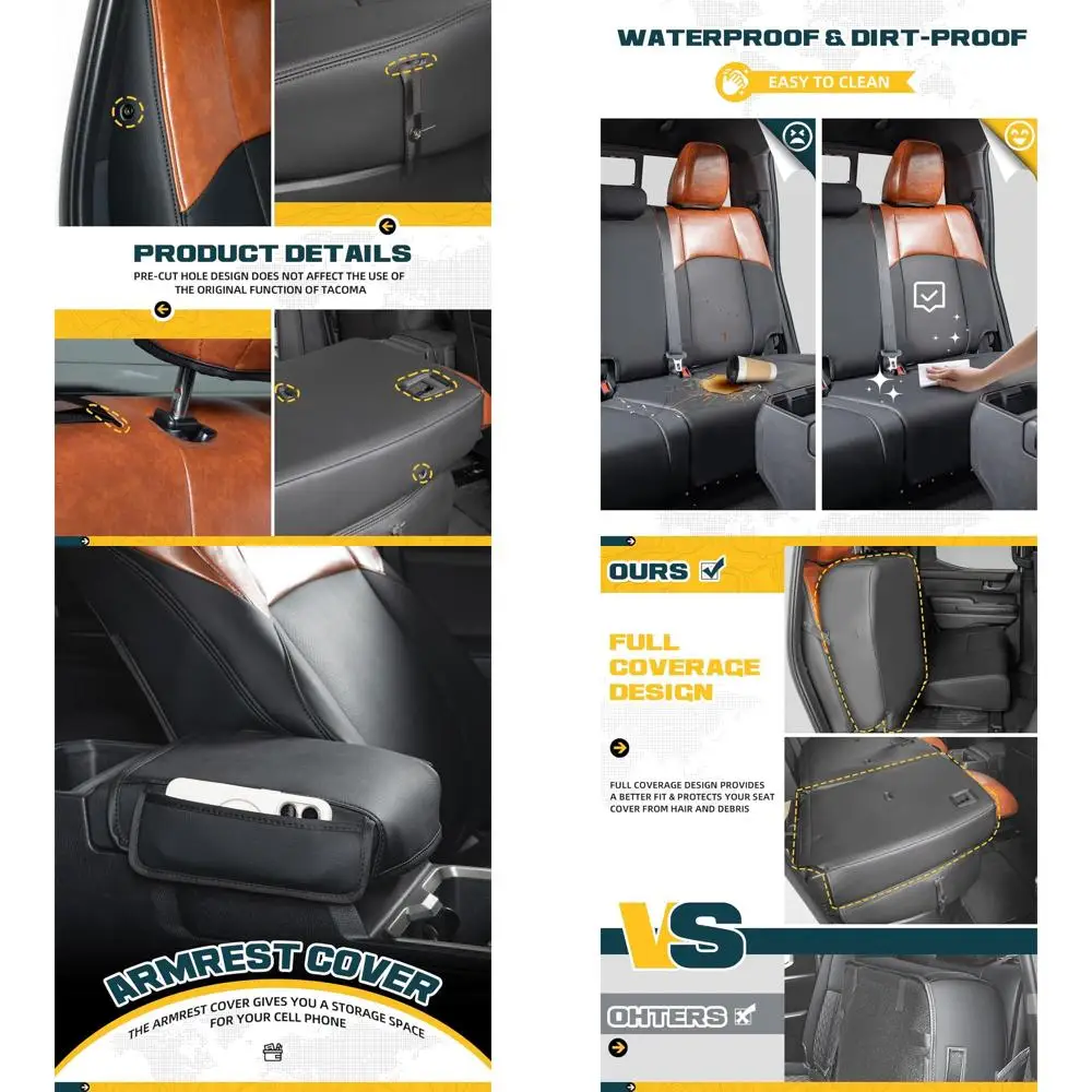 

Full Coverage Seat Covers Fit for Toyota Tacoma (2024 2025 2026) Double Cab, Crew Cab, SR/SR5/TRD Sport/TRD Off-Road/Limited, Le