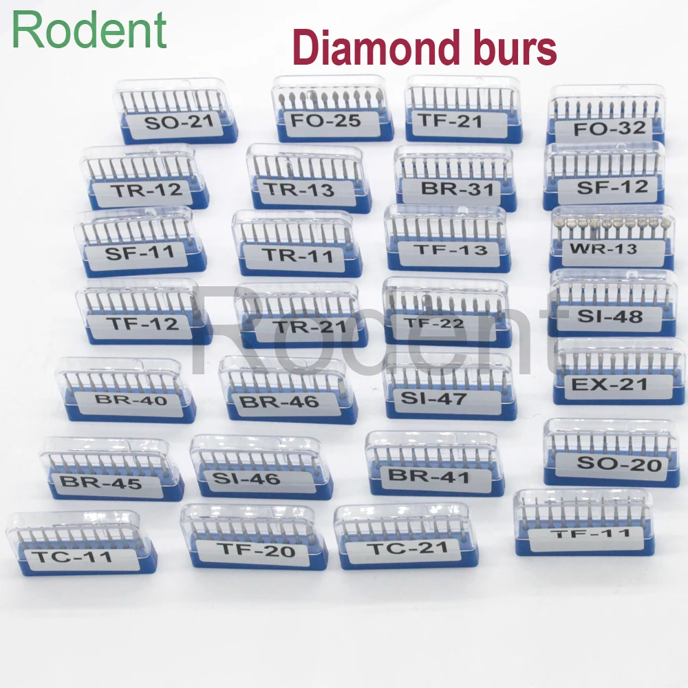 10boxes Dental Diamond Burs for Smoothing Teeth Polishers Dental Drill for High Speed Handpiece Dentist Burs FG Dia.1.6
