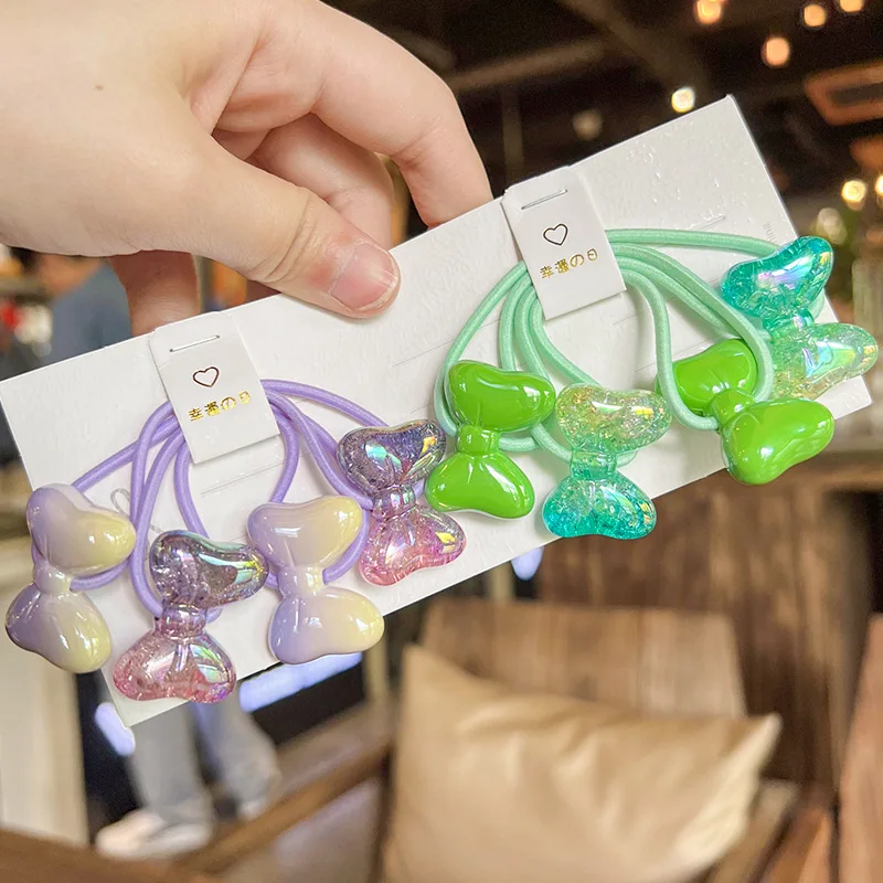 2pcs/lot Plastic Transparent Bubbles Bow Long Elastic Hair Band For Girl Kids Cute Simple Kawaii Fairy Hair Ties Fashion