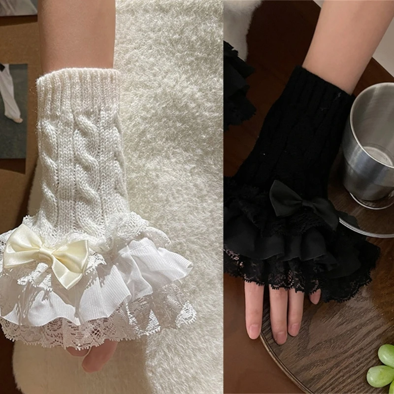 Süße Y2K-Spitzenmanschette mit Rüschen für Hochzeit, Handgelenklänge, Braut-Prom-Handschuhe