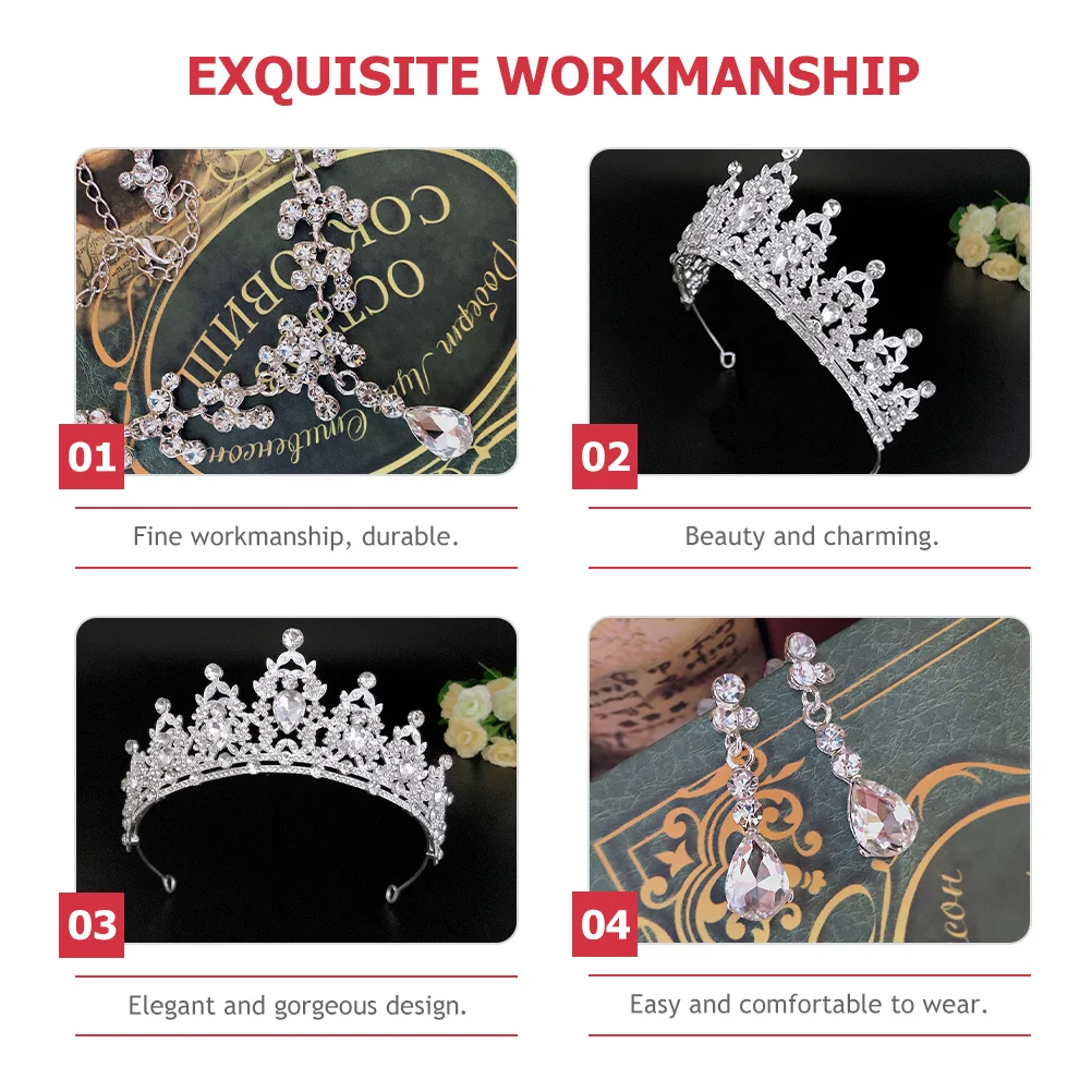 

Bride Crown Necklace Earring Set Wedding Accessories for Brides Bridal Jewelry Hair Tiaras Headdress