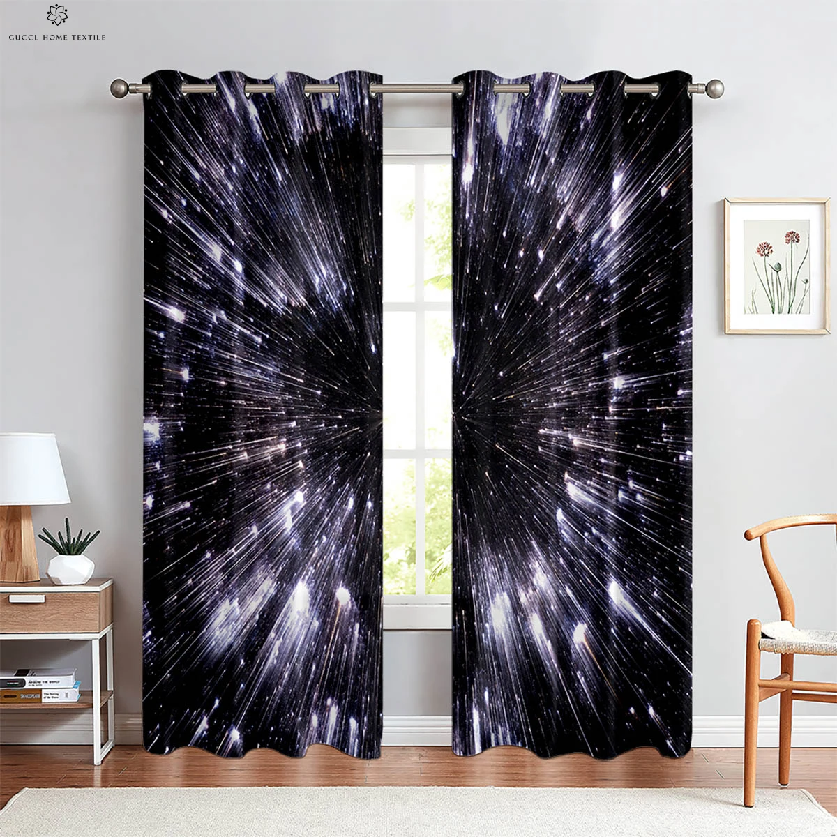 Dreamy Starry Sky 3D Printed Curtain, Bedroom, Living Room, Study, Decorative, Easy to Wash and Care, Customized, 2 Pcs