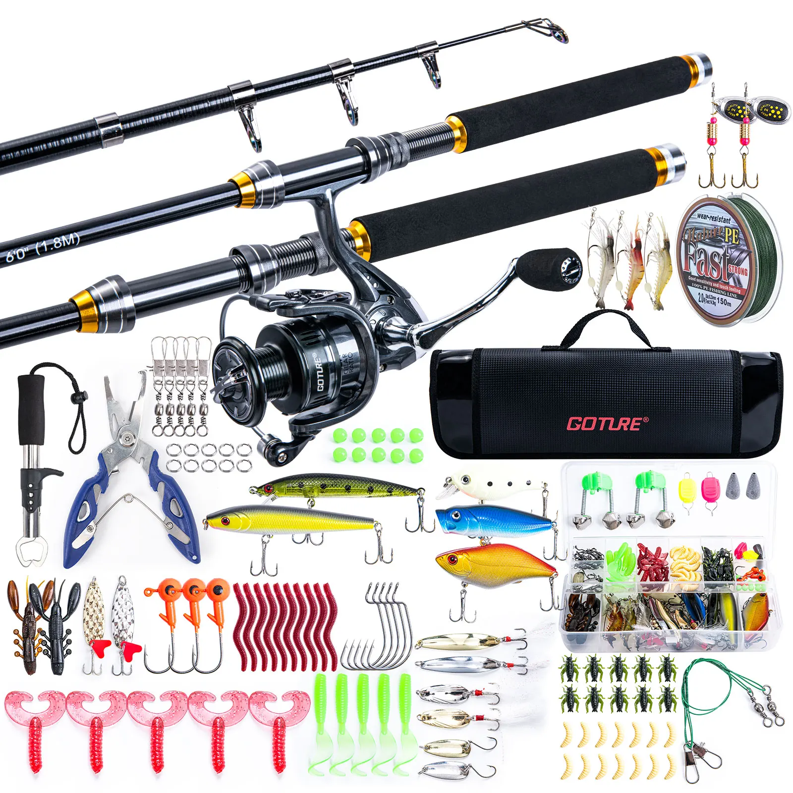 Goture 1.8m-3m Carbon Telescopic Fishing Rod Combo Spinning Fishing Set Feeder Rod Kit Sea Fishing Rod Set Pike Bass Carp Stick