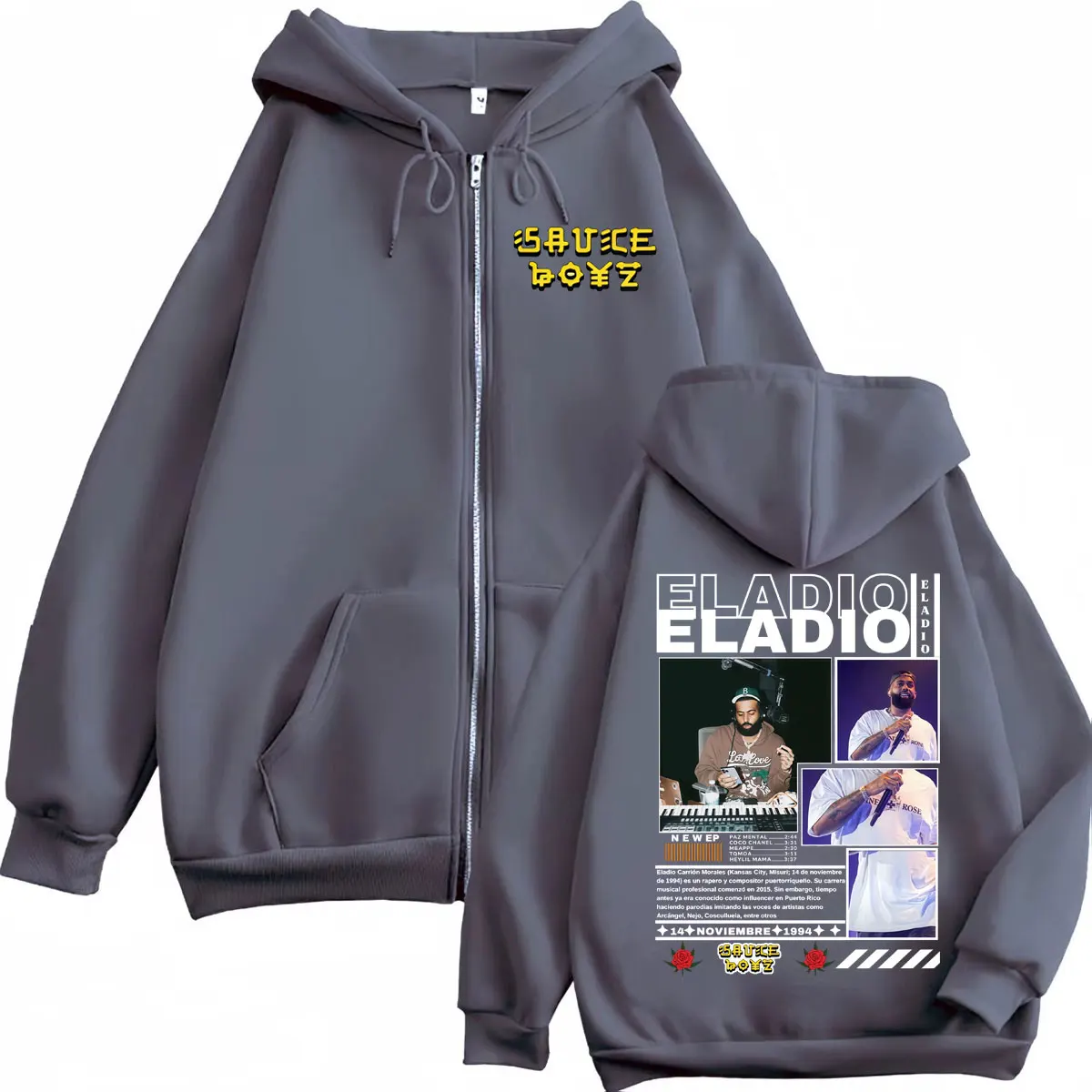 Eladio Carrion Sauce Boyz Graphic Zipper Hoodies Fashion Hip Hop Zip Up Pullovers Jacket Men Women Casual Comfort Sweatshirts