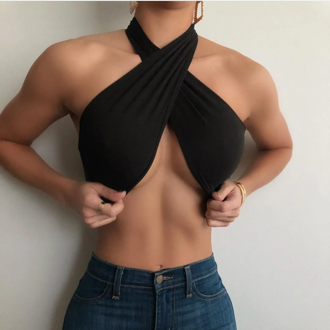 Summer Criss Cross Hollow Out Cropped Bandage Tops Sexy Female Off The Shoulder Pleated Solid Clubwear Camis Tank Top