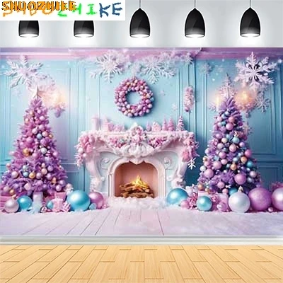 

Christmas Day New Year Party Photography Backdrops Prop Window Living Room Interior Xmas Tree Snow Theme Photo Background FN-10