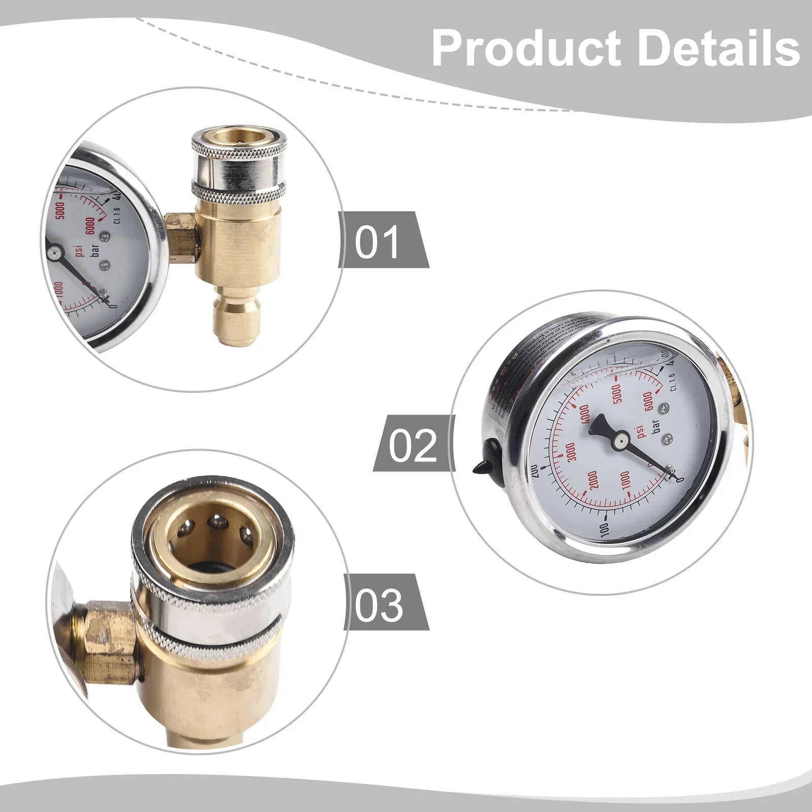 3/8-inch Quick Insertion Shockproof Pressure Resistant 5000PSI Pressure Gauge Gardening Tools Replacement Garden Power Tool Part