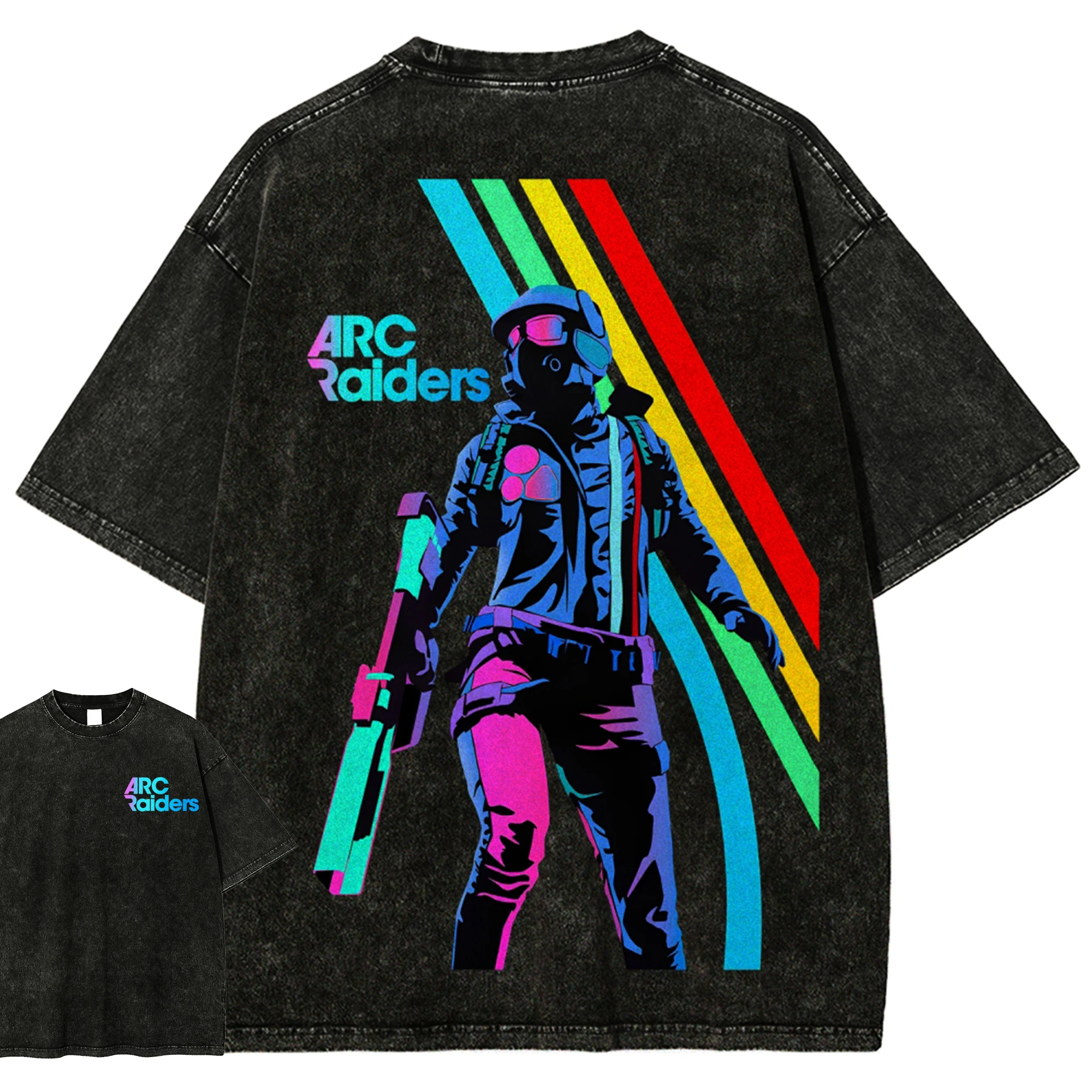 100% Cotton Vintage Washed ARCGameT Shirt Fashion Men/Women Cartoon Video Game Scrappy Oversize Loose Acid Wash Tees Shirts