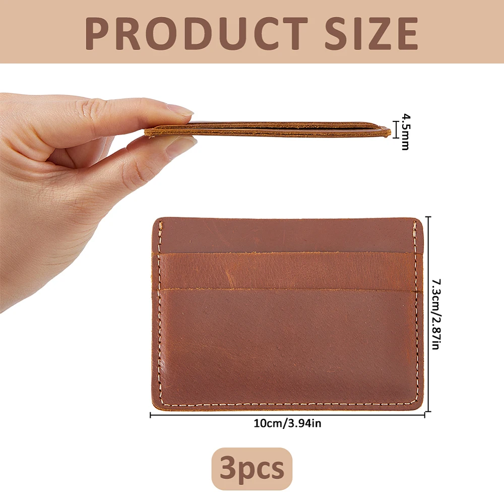 3Pcs Cowhide Slim Card Wallet Front Pocket Card Holder Brown Minimalist Wallet Credit Card Holder Gifts for Men Women Everyday