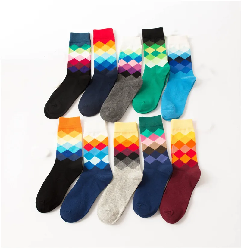 1/2 Pairs Comfort Blended Quality Men's Warm Socks Breathable Soft Casual dotted line rhombus Prints Spring Autumn Male Sock