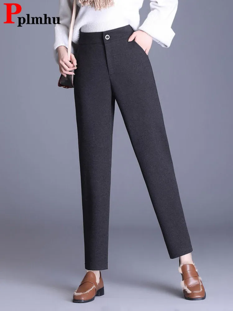 

Fall Winter Woolen Loose Harem Pants Women High Waist Ankle Length Wool Blend Pantalones Korean Casual Thick Calcas Feminina New