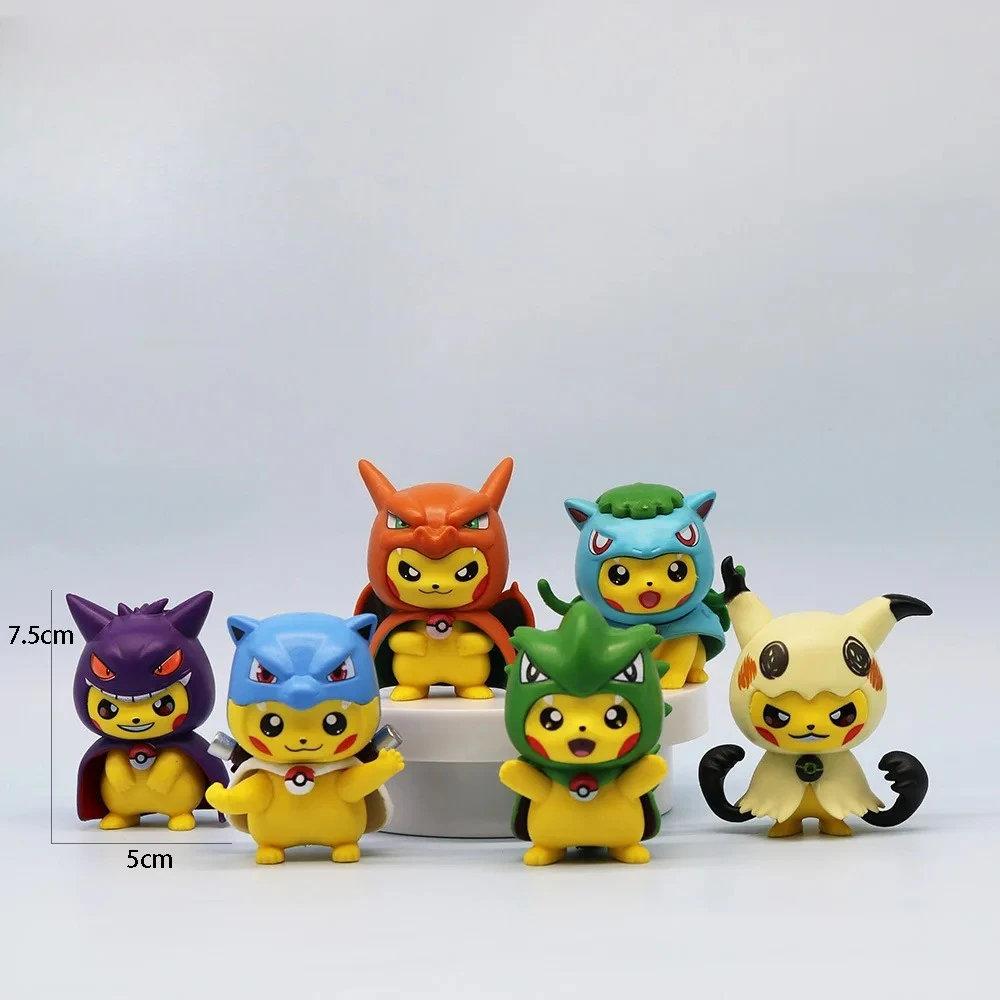 

6Pcs/Set Pokemon Cosplay Figure Set Pikachu in Disguise Kawaii Action PVC Model Collection Desktop Decoration Kids' Toys