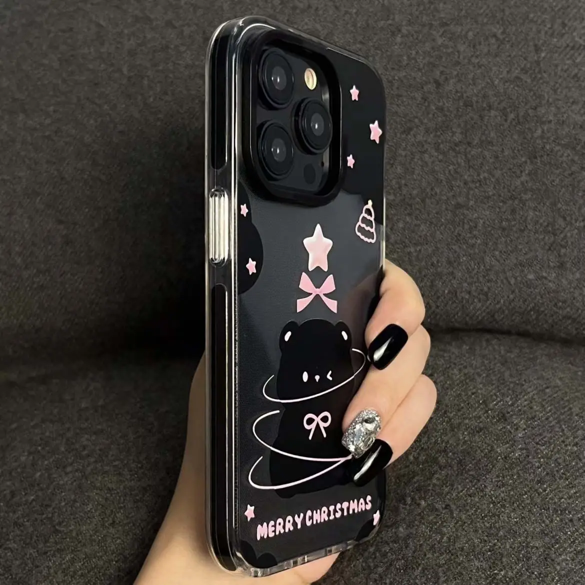 Sweet Black Little Bear Phone Case For iPhone 15 14 13 12 11 Pro Max XR XS MAX 7 8 Plus MINI Y2K Girl Cute Anti Fall Back Cover