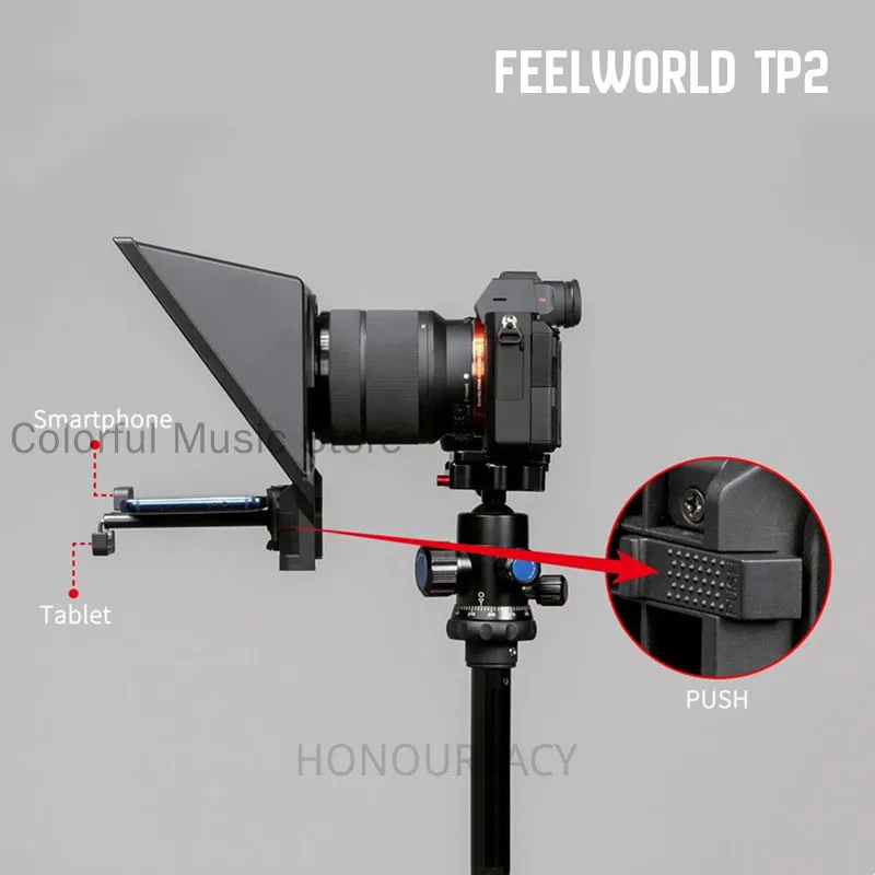 

Portable 8-inch Teleprompter Supports Up to 8" Smartphone/DSLR Shooting with Bluetooth Control Lens Adapter Rings FEELWORLD TP2