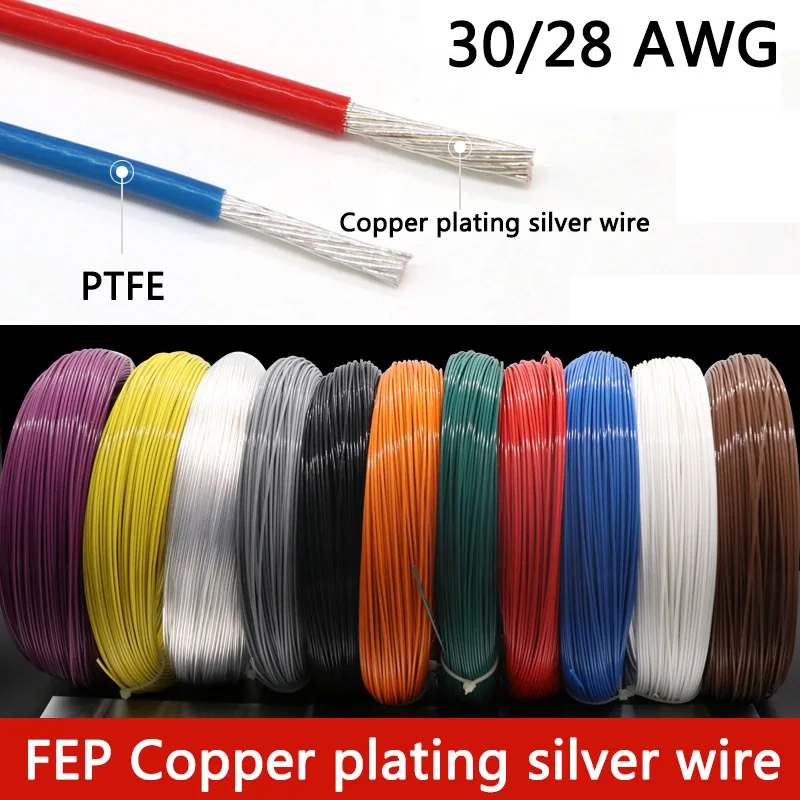 1Meter 30AWG 28AWG FEPT Copper Wire Plated Sliver Cable High Temperature Resistant Flexible Electronic Copper Wire Multicolor