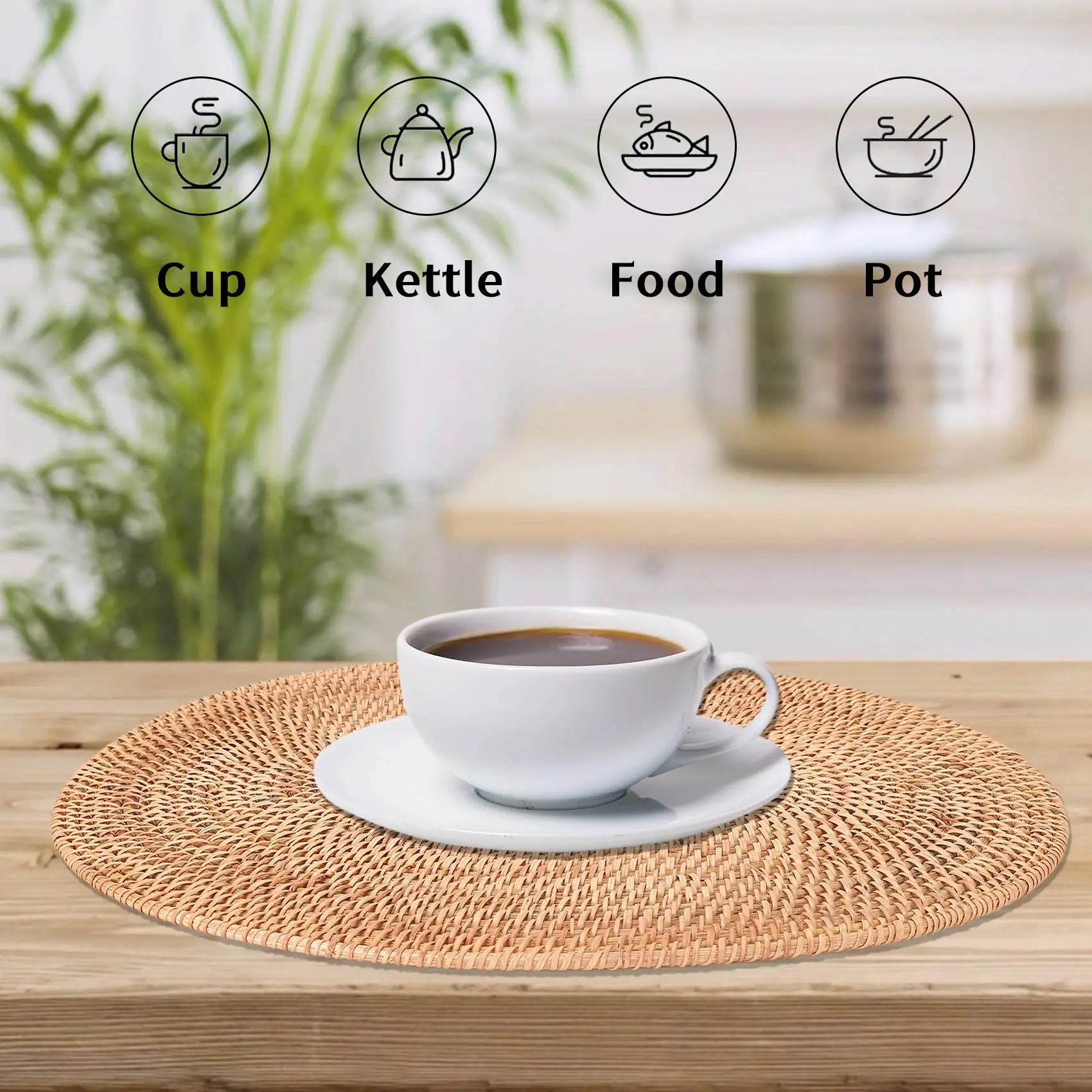 Rattan Woven Placemats Oval Round Table Mats Non Slip Heat Place Mat Natural Multipurpose Placemat 30X40cm