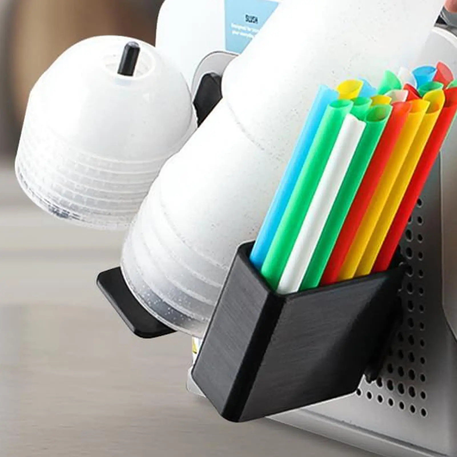 3-in-1 Cup Organizer for Ninja Slushie Machine Desktop Bar Paper Cup Holder Divider Side-Mounted Holder for Cups, Lids & Straws