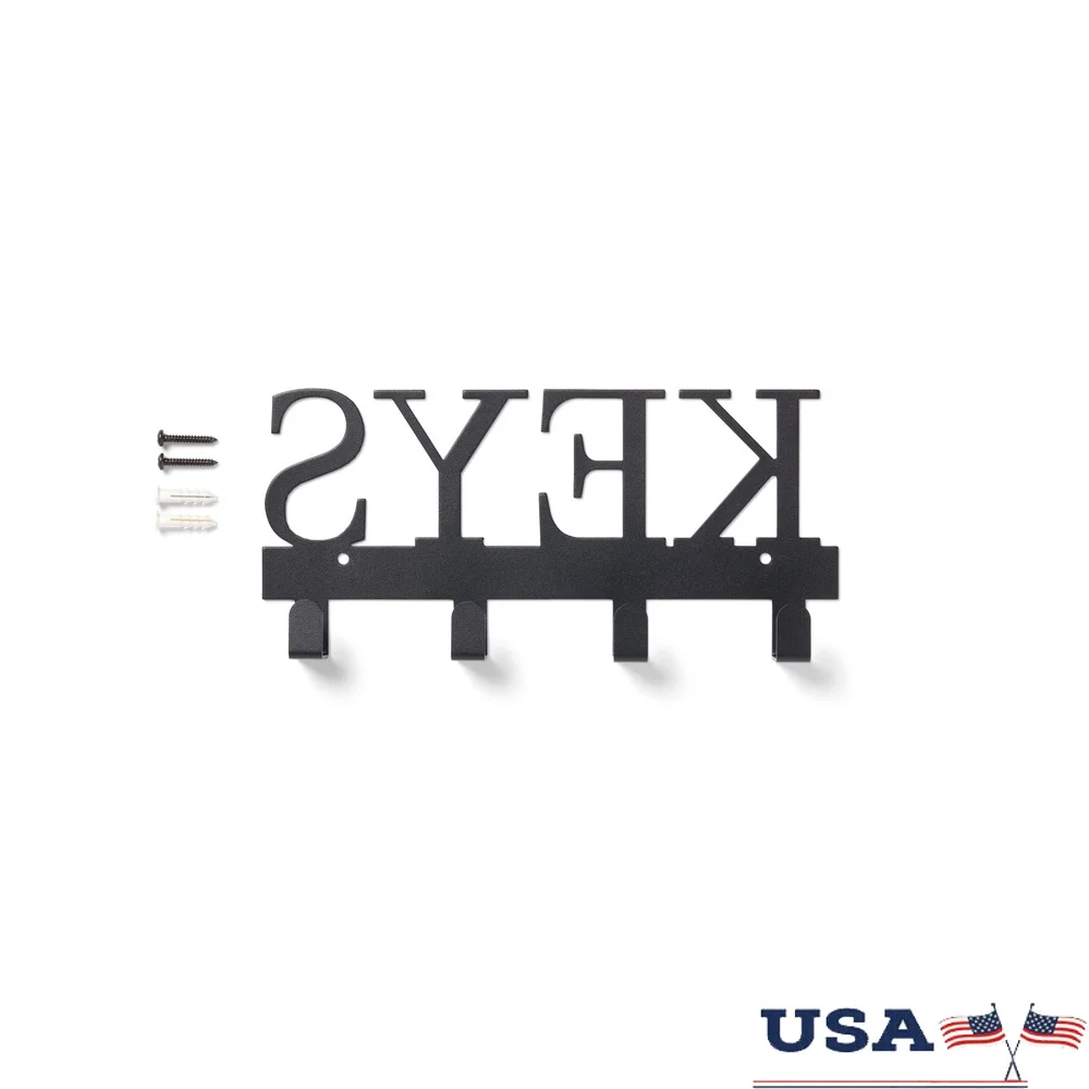 

10 Inch Wall Mount Mail and Key Organizer Rack with 4 Hooks Keys Leashes and Small Items Easy Installation Black Finish