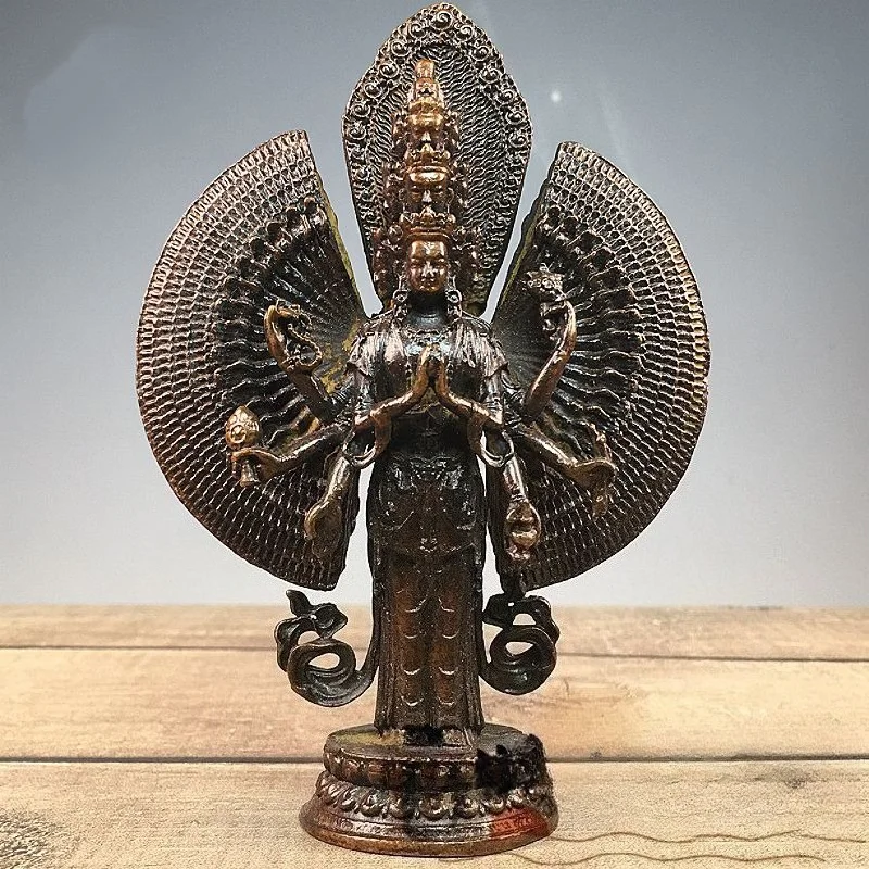 Tibetan Buddhist Eleven-Faced Thousand-Armed Avalokiteshvara Bodhisattva Bronze Statue for Home Worship Display