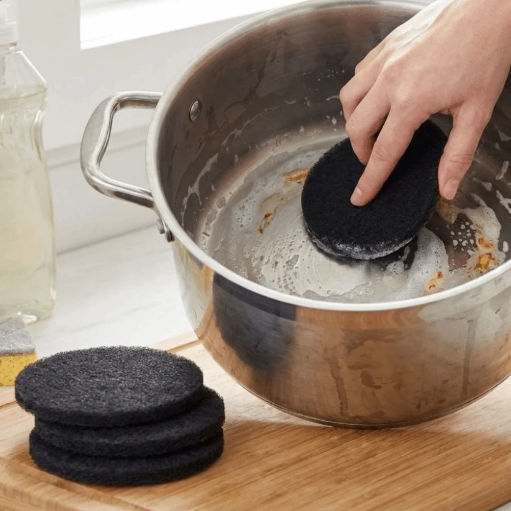 3Pcs Professional Stainless Steel Pan Sponge Non-Scratch Rust Polish Removal Steel Wool Sponge Round Shape Heavy-duty Stain