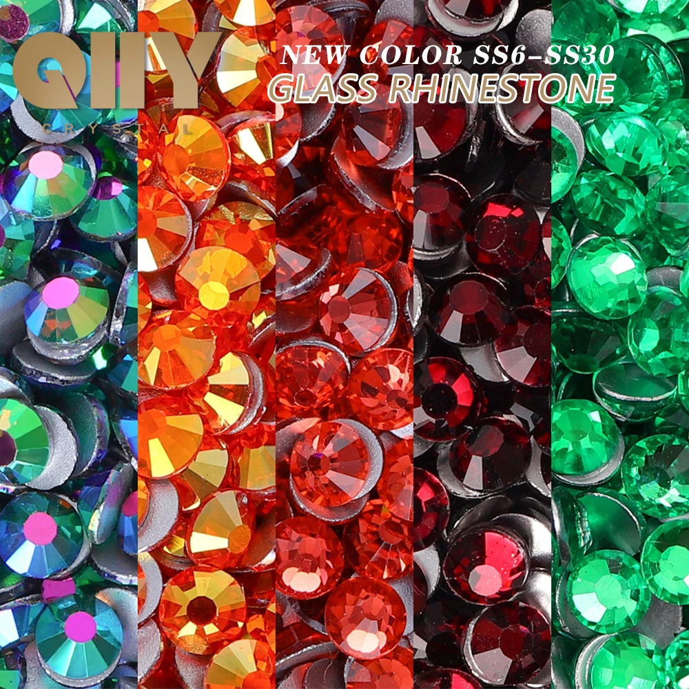 

QIIY SS6-SS30 New Colors Glass Crystal Rhinestones Flatback Glitter Strass Stones For DIY Crafts Decoration Nail Art Accessories